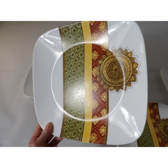 Corelle Bamako Square Dinner Plates Mediterranean Set of 4 Red Gold Green - Picture 8 of 9